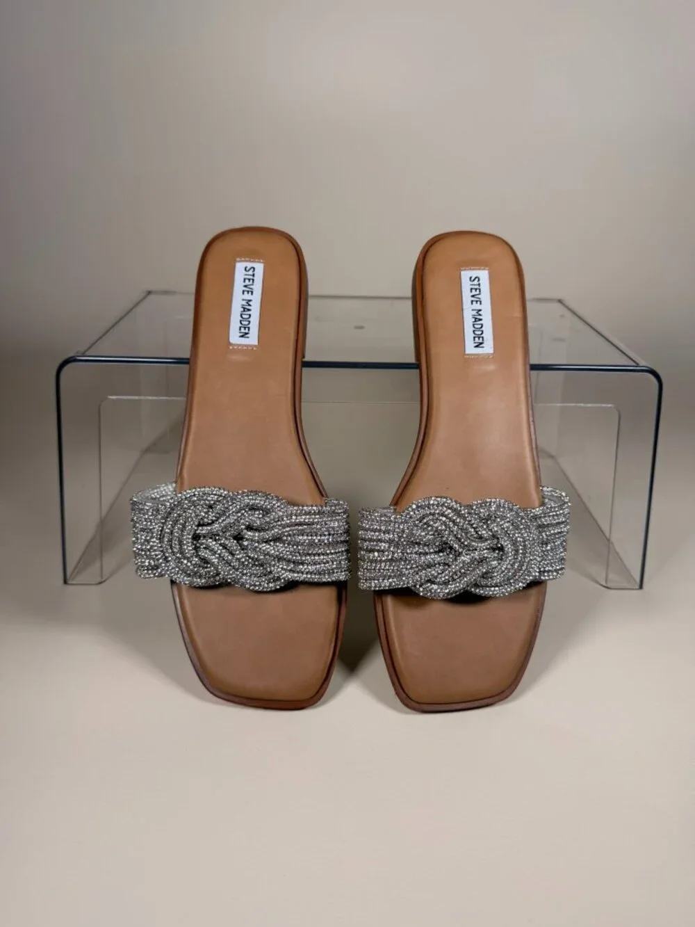 Steve Madden Solar Rhinestone Braided Slide Sandals Sz 10